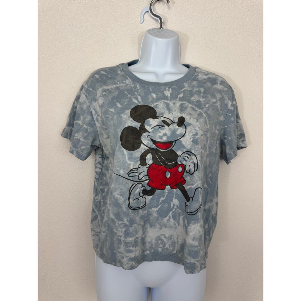 Disney Mickey Mouse Gray Tie Dye Crop Tee Medium